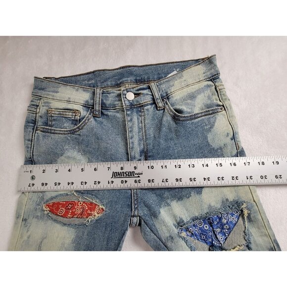 Mnml Wowmens Distressed Patchwork Denim Skinny Jeans Size 29 Blue Stretch Boho - Picture 6 of 13